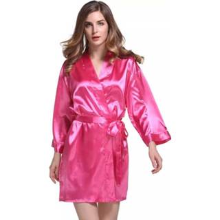 👉 Roze One Size fuchsia vrouwen Satijnen kimono dames - donker roze-one (36-42) 8719325692945