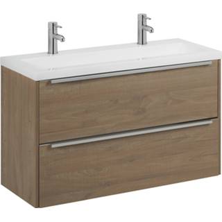 👉 Badmeubelset chroom Saniselect Socan Slimline 100x40cm met 2 kraangaten Toffee/Chroom