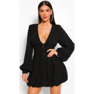 👉 Chiffon Plunge Button Detail Skater Dress, Black