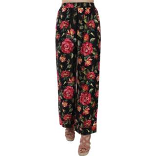 👉 Broek vrouwen zwart Floral Print Silk Pajama Trousers