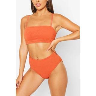 👉 Petite High Waist Crinkle Bikini Bottom, Rust