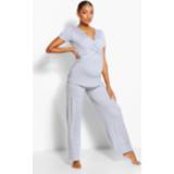 👉 Maternity Wrap Stripe Nursing Pj Trouser Set, Grey Marl