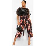 👉 Plus Contrast Floral Oragnza Culotte Jumpsuit, Black