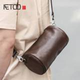 👉 Schoudertas cowhide small AETOO Plant tanning cylinder bag, male retro shoulder casual multi-functional men's sloping bag