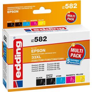 👉 Edding Cartridge vervangt Epson 33XL/T3351/T3361/T3362/T3363/T3364 Compatibel Combipack Zwart, Foto zwart, Cyaan, Magenta, Geel EDD-582 18-582