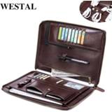 👉 Handtas leather WESTAL men's clutch bag genuine male office notebook document file folder portfolio briefcase organizer case