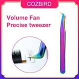 👉 Tweezer COZBIRD eyelash extension Precise Rainbow color Mega Russian Volume Fans Easy fanning Flase lashes makeup tool