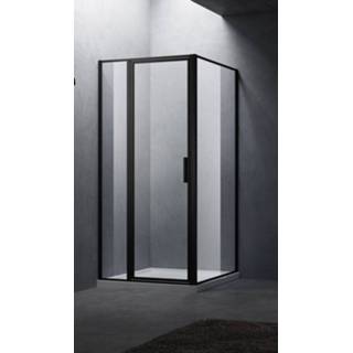 👉 Douchecabine zwart mat glas metaal muurprofiel helder recta frontale instap rechthoek NANO Antikalk coating BWS 100 cm Met Vast Paneel Profiel (ALLE MATEN) 8719304717904