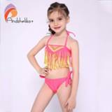 👉 Bikini meisjes Andzhelika 2020 New Children's Swimsuit Tassel Girls Summer Kid Beach Swimwear Child Sport Bathing Suit Monokini