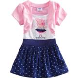 Short sleeve meisjes Peppa Pig Summer Cartoon Cotton Girls Mock Two-Piece Princess Dress Children Cute Clothing