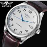 👉 Fashion Business Automatic Watch Men Leather Strap Male Mechanical Wrist Watches Calendar Date Clock montre homme WINNER