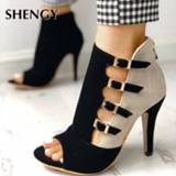 Sandaal vrouwen SHENGY Women Spring High Heels Office Zipper 10cm Hollow Out Sandals Poop Toe Buckle Strap Fashion Party Wedding Shoes