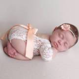 👉 Rompertje baby's meisjes kinderen 2pcs Newborn Photography Props Baby Girls Lace Rompers Headband Photo Shoot Princess Kids Clothes Jumpsuit Onesies