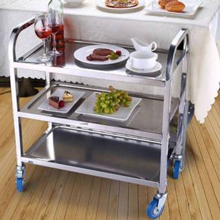 👉 Trolley steel small Mobile Dining Car Three-tier Stainless Home Kitchen Tea Cart Table Commercial Wine HWC