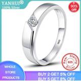 👉 Zirconia zilver vrouwen YANHI 100% 925 Sterling Silver Wedding Rings for Men and Women 4mm Round Diamond Solitaire Ring Couple Jewelry DR11