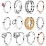 👉 Rood zilver 925 Sterling Silver Original 1:1 Red Heart-shaped Crystal You & Me Honeycomb Lace Two Hearts Open Femal Ring DIY Fashion Jewelry