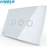 👉 Livolo US standard Wall Touch Screen Control Switch, 3-gang 1way, AC 110~220V , White Crystal Glass Panel, VL-C303-81