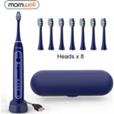 👉 Reiskoffer blauw Electric Toothbrush Sonic Tooth Brush USB Inductive Charging IPX7 Waterproof Blue With 8 Heads & Travel Case