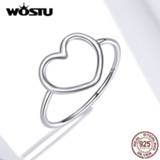 👉 Zilver vrouwen WOSTU 100% 925 Sterling Silver Heart Ring For Women Wedding Engagement Simple Rings Finger Party Fashion Jewelry Gifts CQR641