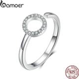 👉 Zilver vrouwen Bamoer Geometric Round Simple Adjustable Finger Rings for Women Sterling Silver 925 Clear CZ Free Size Circle Jewelry SCR545