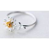 👉 Goud zilver vrouwen MloveAcc Gold Color Daisy Stamen Flower Open Rings for Women High Quality Lady 100% 925 Sterling Silver Jewelry