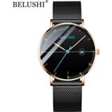 👉 Watch steel BELUSHI Mens Watches Fashion Ultra-thin Mesh Quartz Men Calendar Waterproof Analog Wrist Luxury Male Clock