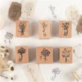 👉 Stempel houten hout One-Size bruin 1pc bloemenprint willekeurige