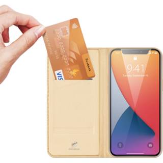 👉 Goud kunstleer unicolor unisex Slim Softcase Booktype voor de iPhone 12 6.7 inch - 6934913060155