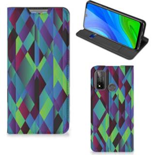 👉 Standcase donkergroen blauw Huawei P Smart (2020) Stand Case Abstract Green Blue 8720215357424