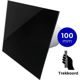 👉 Trekkoord zwart glans glas Pro-design Badkamer/toilet Ventilator - (kw100w) Ø 100mm Vlak 7434010384301