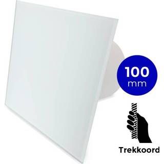 👉 Trekkoord wit glas Pro-design Badkamer/toilet Ventilator - (kw100w) Ø 100mm Vlak Mat 7434010384325