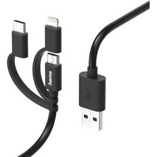👉 Zwart Hama USB 2.0 Aansluitkabel [1x USB-A stekker - 1x Micro-USB B stekker, USB-C Apple dock-stekker Lightning] 1.80 m 4047443392862