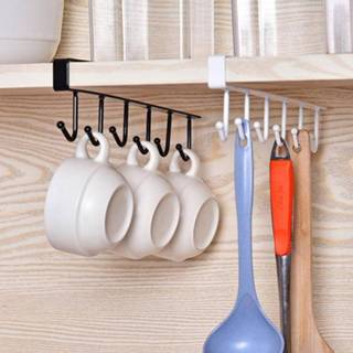 👉 Hanger zwart wit Black/White Iron 6 Hooks for kitchen Cup Holder Hanging Bathroom Organizer Cabinet Door Shelf Removed Storage Rack