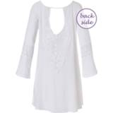 👉 Witte m wit Witte, tuniek-stijl, strand cover-up met lange mouwen 8719833138652