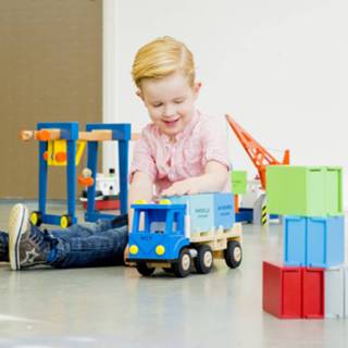 👉 Havenlijn blauw hout One Size New Classic Toys vrachtwagen 40 cm 3-delig 8718446109103