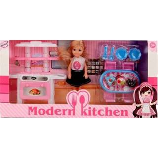 👉 Tienerpop roze kunststof One Size Jonotoys Modern Kitchen blond 15 cm 11-delig 8717154283815