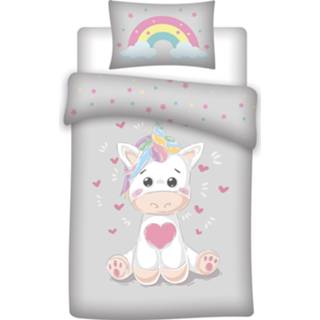 👉 Dekbedovertrek grijs katoen One Size Unicorn junior 100 x 135 cm