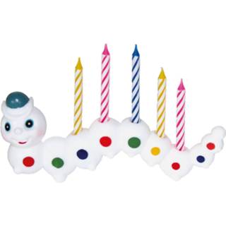 👉 Kaars wit wax kunststof One Size Amscan kaarsenworm met kaarsjes 14 x 6,3 cm 4009775505518