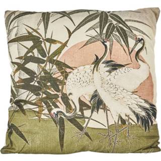 👉 Groen katoen Kussen kraanvogel - 45x45 cm 8716963096975