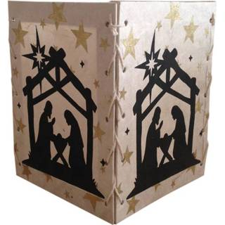 Windlicht papier Kerststal, handgeschept 7436953623608