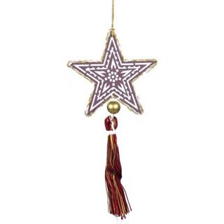 👉 Ornament purper rood star purple with tassel red 8717506117423