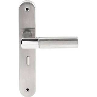 👉 Deurkruk rvs geborsteld Rhodos op ovaal langschild sleutel 56mm 8714186187241