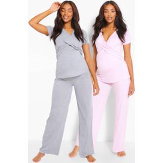 👉 Maternity 2Pk Wrap Nursing Pj Trouser Set, Pale Pink