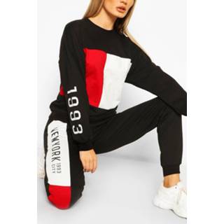 👉 Colourblock Nyc Slogan Tracksuit, Black