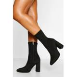 Wide Fit Pointed Block Heel Sock Boot, Black