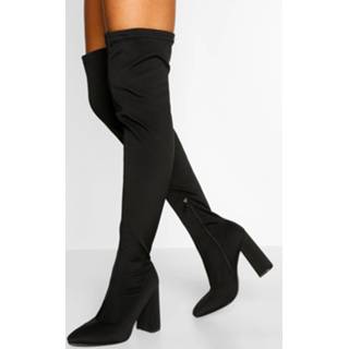 👉 Stretch Thigh High Block Heel Boot, Black