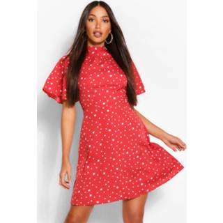 👉 Tall Polka Dot Angel Sleeve Skater Dress, Rust