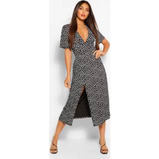 👉 Tall Woven Floral Spot Print Midi Dress, Black