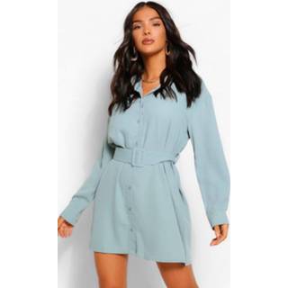 Shirt lange mouw vrouwen sage Belted Button Down Long Sleeve Dress,