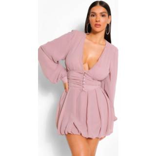 👉 Skater dress vrouwen mauve Chiffon Plunge Button Detail Dress,